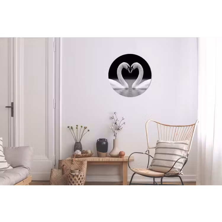 Zwanen - Hart - Zwart - Wit Wandcirkel aluminium klein -woonkamer