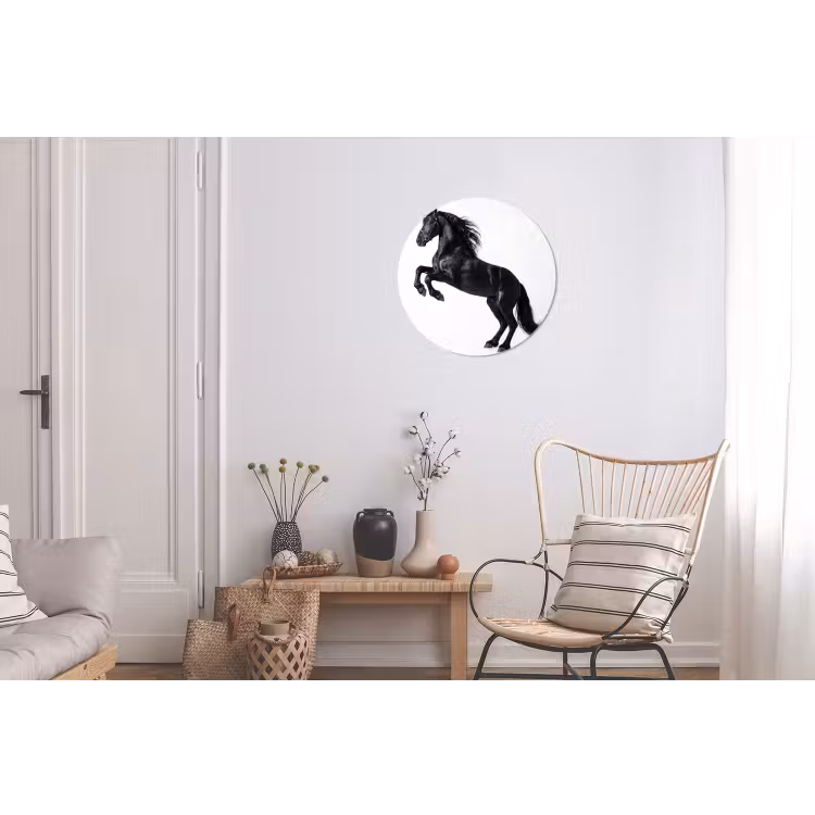 Zwart - Paard - Portret Wandcirkel aluminium klein -woonkamer