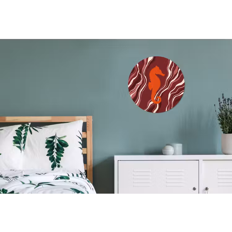 Zeepaardje - Golven - Zeeleven - Abstract - Oranje Wandcirkel aluminium klein -slaapkamer