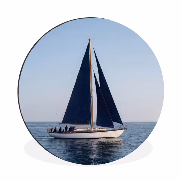 Zeilboot - Zee - Blauw Wandcirkel aluminium klein -3d