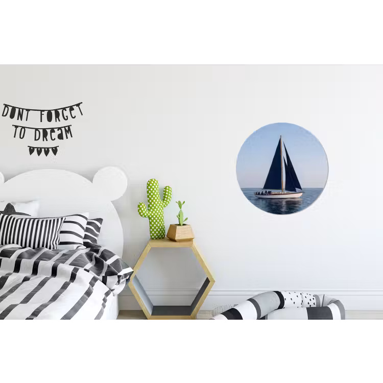 Zeilboot - Zee - Blauw Wandcirkel aluminium klein -kinderkamer