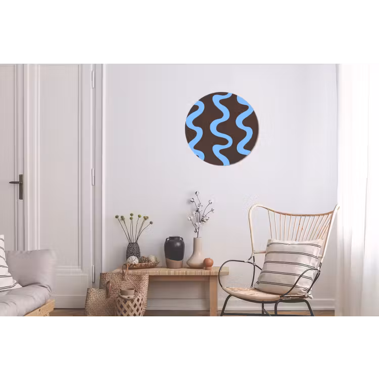 Kronkelende lijnen - Blauw - Bruin - Minimalistisch Wandcirkel aluminium klein 190 -woonkamer