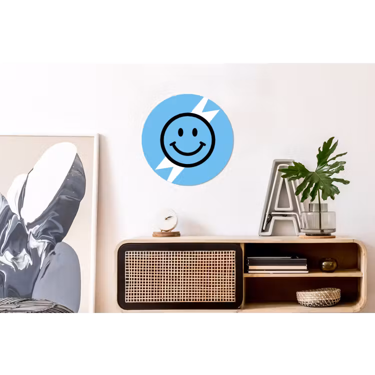 Smiley - Blauw - Bliksem Wandcirkel aluminium klein -kantoor