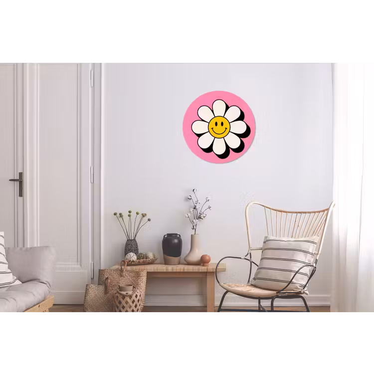 Smiley - Bloem - Roze Wandcirkel aluminium klein -woonkamer