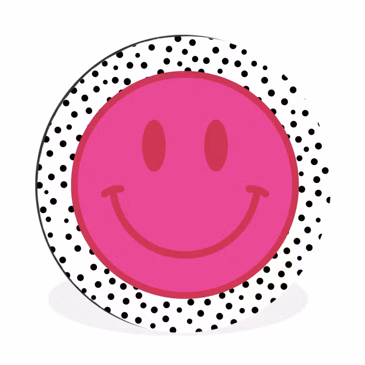 Smiley - Roze - Stippen Wandcirkel aluminium klein -3d