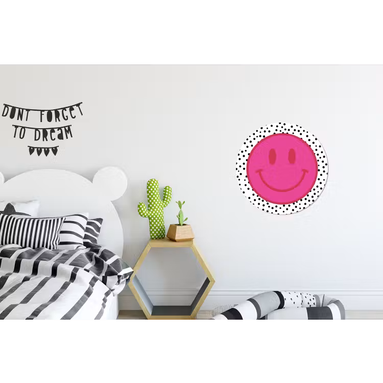 Smiley - Roze - Stippen Wandcirkel aluminium klein -kinderkamer