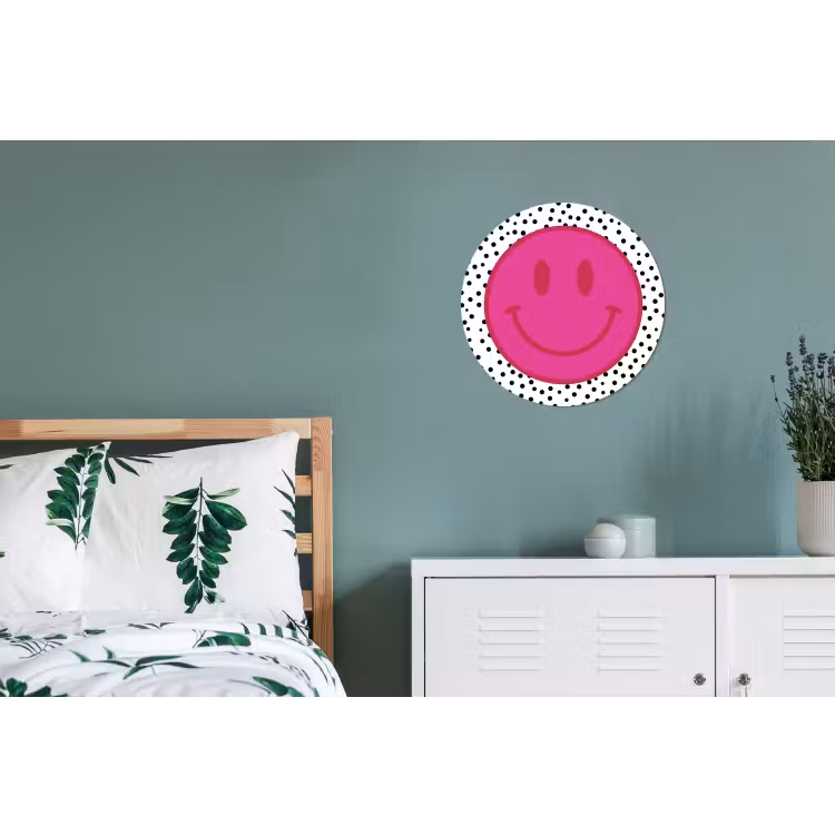 Smiley - Roze - Stippen Wandcirkel aluminium klein -slaapkamer