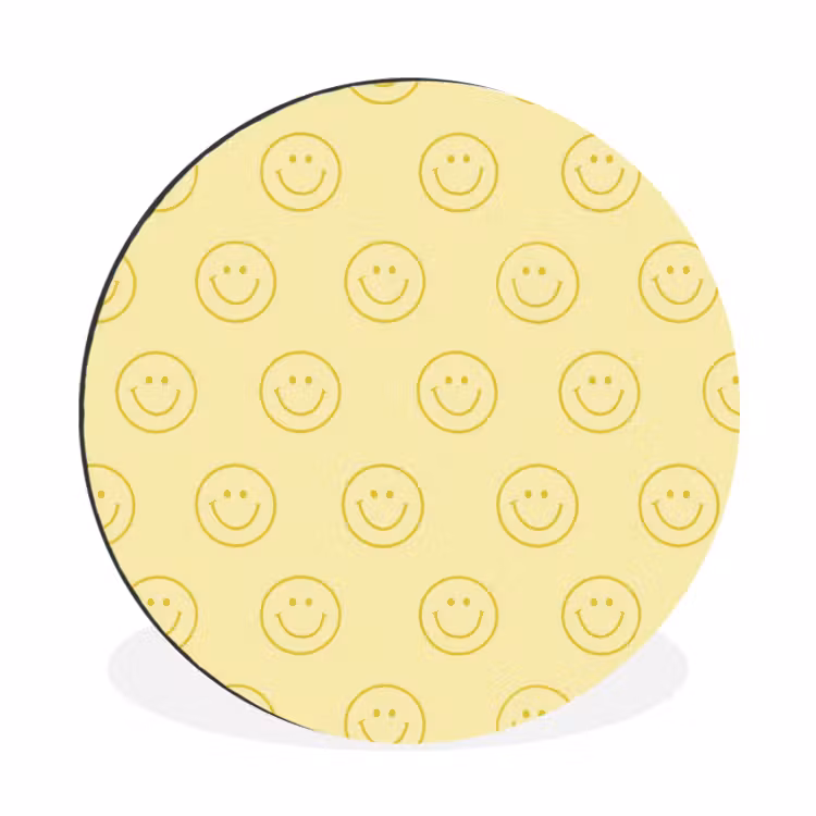 Smileys - Patroon - Retro - Zachtgeel Wandcirkel aluminium klein 190 -3d
