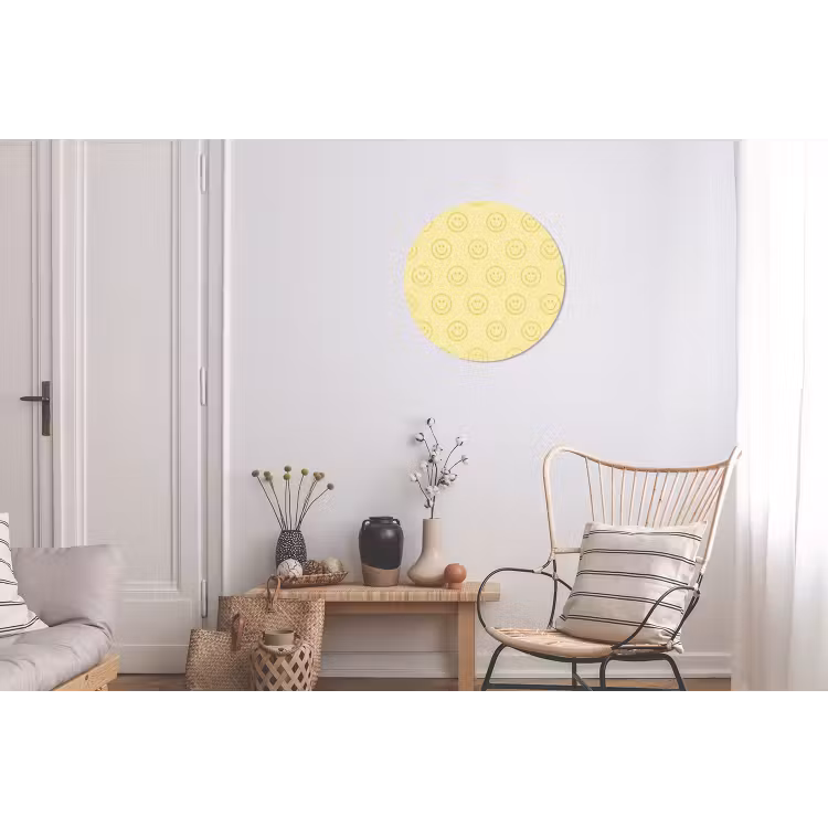 Smileys - Patroon - Retro - Zachtgeel Wandcirkel aluminium klein 190 -woonkamer