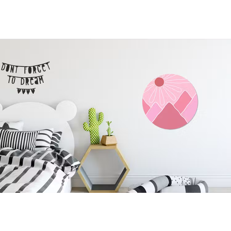 Zon - Bergen - Natuur - Abstract - Roze Wandcirkel aluminium klein -kinderkamer