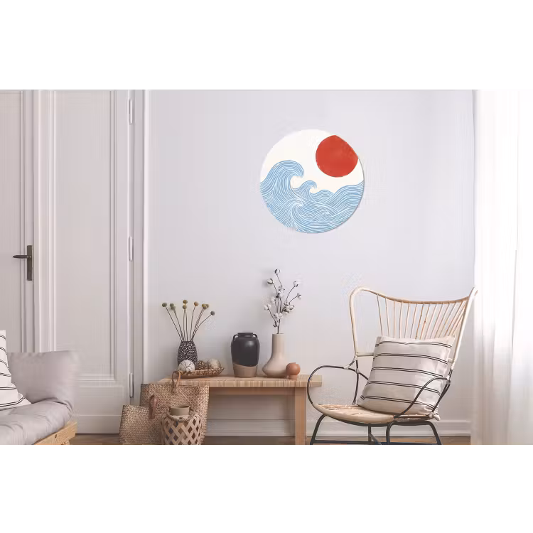 Zon - Golven - Oceaan - Abstract - Rood Wandcirkel aluminium klein -woonkamer