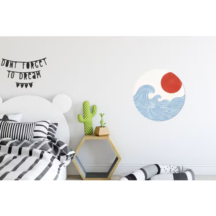 Zon - Golven - Oceaan - Abstract - Rood Wandcirkel aluminium klein -kinderkamer