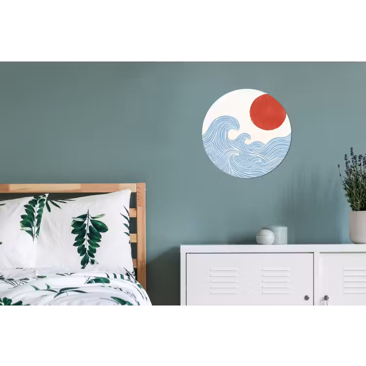 Zon - Golven - Oceaan - Abstract - Rood Wandcirkel aluminium klein -slaapkamer