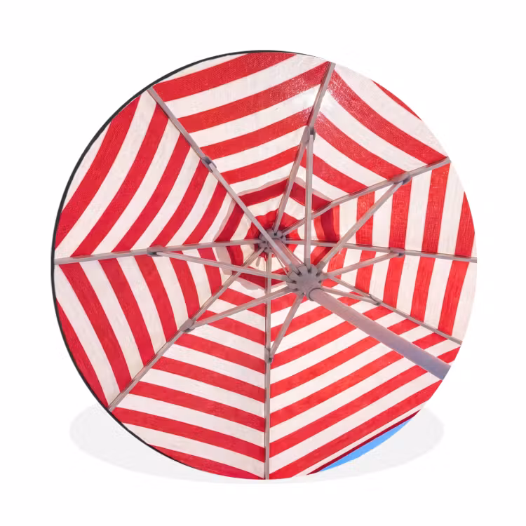Parasol - Strepen - Zomer - Rood - Blauw Wandcirkel aluminium klein -3d