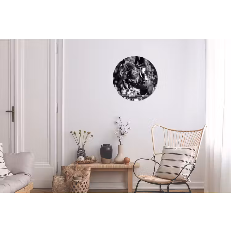 Springen - Paard - Zwart - Wit Wandcirkel aluminium klein -woonkamer
