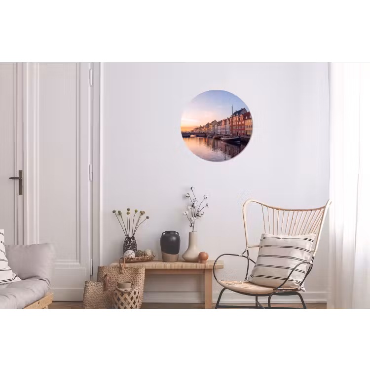Stad - Gracht - Zonsondergang - Klassiek - Kleurrijk Wandcirkel aluminium klein -woonkamer