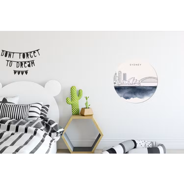 Stad - Skyline - Architectuur - Minimalistisch - Blauw Wandcirkel aluminium klein -kinderkamer