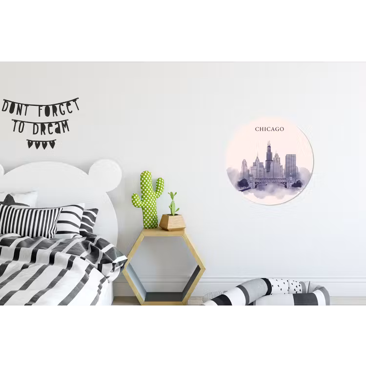 Stad - Skyline - Architectuur - Lijntekening - Blauw Wandcirkel aluminium klein -kinderkamer