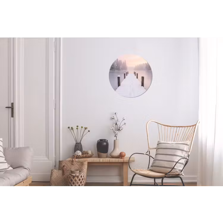 Steiger - Meer - Mist - Winter - Serene Wandcirkel aluminium klein -woonkamer