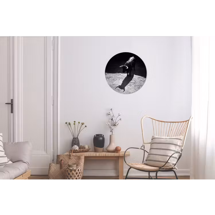 Stier - Schaduw - Dieren - Contrast - Zwart-wit Wandcirkel aluminium klein -woonkamer