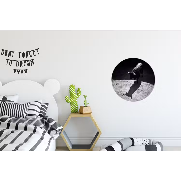 Stier - Schaduw - Dieren - Contrast - Zwart-wit Wandcirkel aluminium klein -kinderkamer