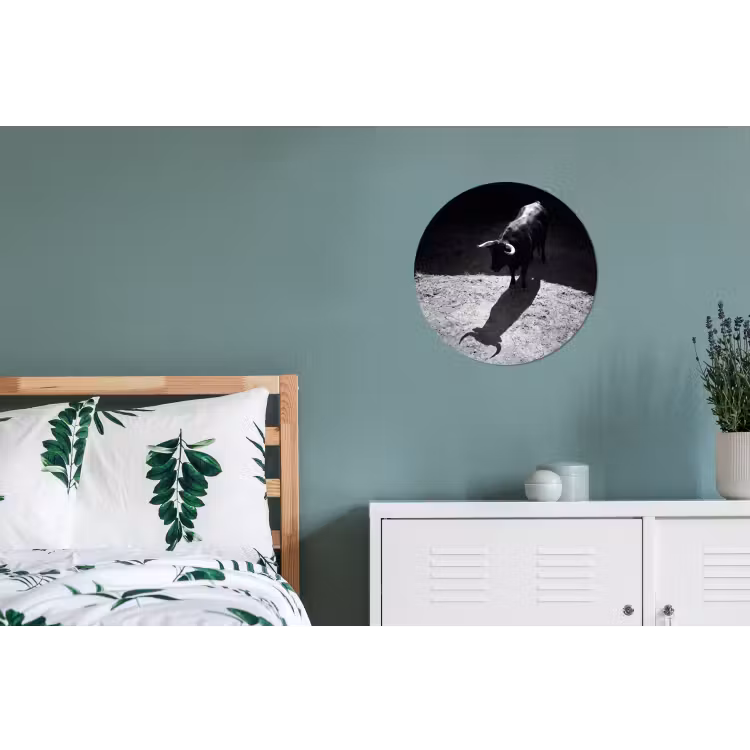 Stier - Schaduw - Dieren - Contrast - Zwart-wit Wandcirkel aluminium klein -slaapkamer