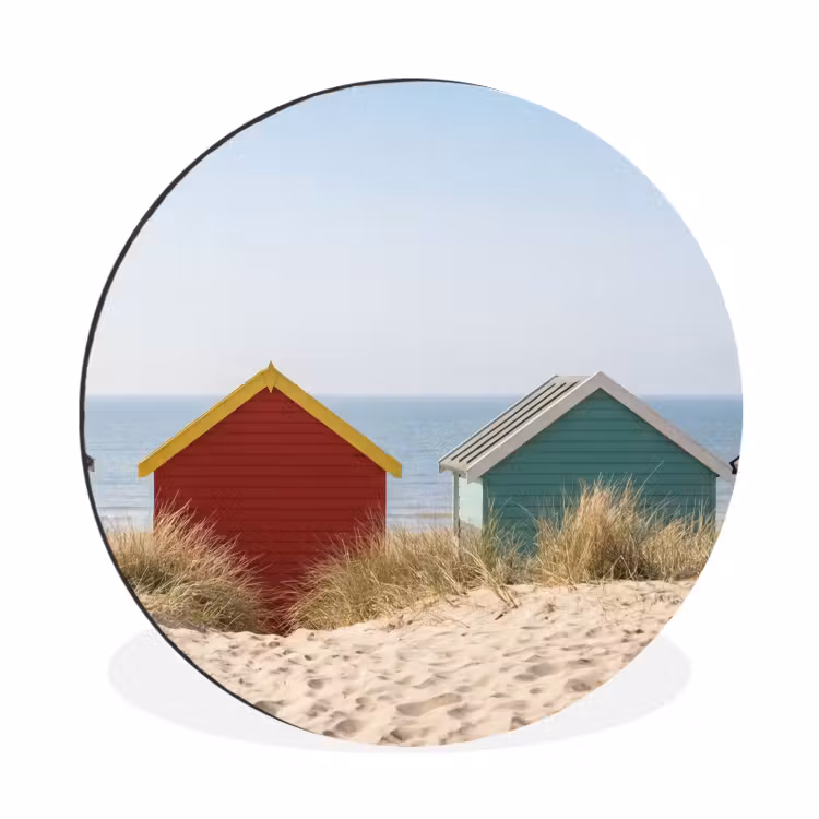Strand - Huisjes - Kleurrijk - Duinen Wandcirkel aluminium klein -3d