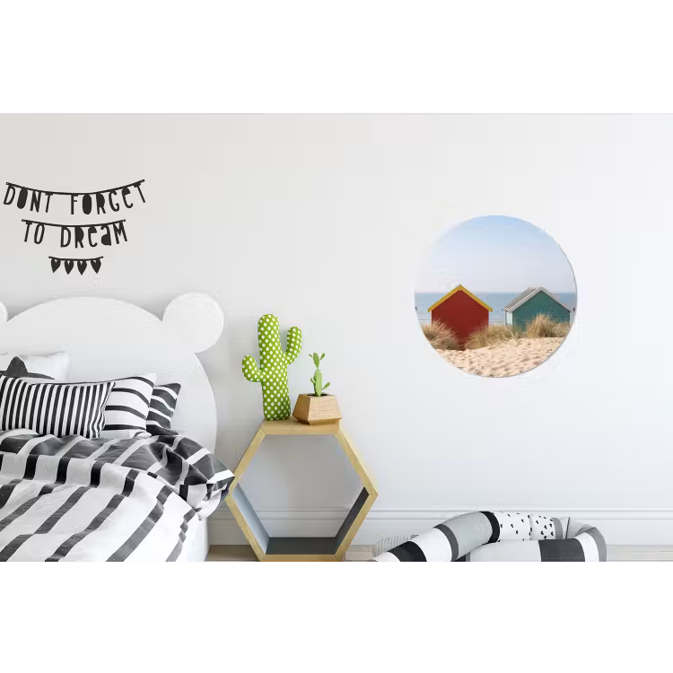 Strand - Huisjes - Kleurrijk - Duinen Wandcirkel aluminium klein -kinderkamer