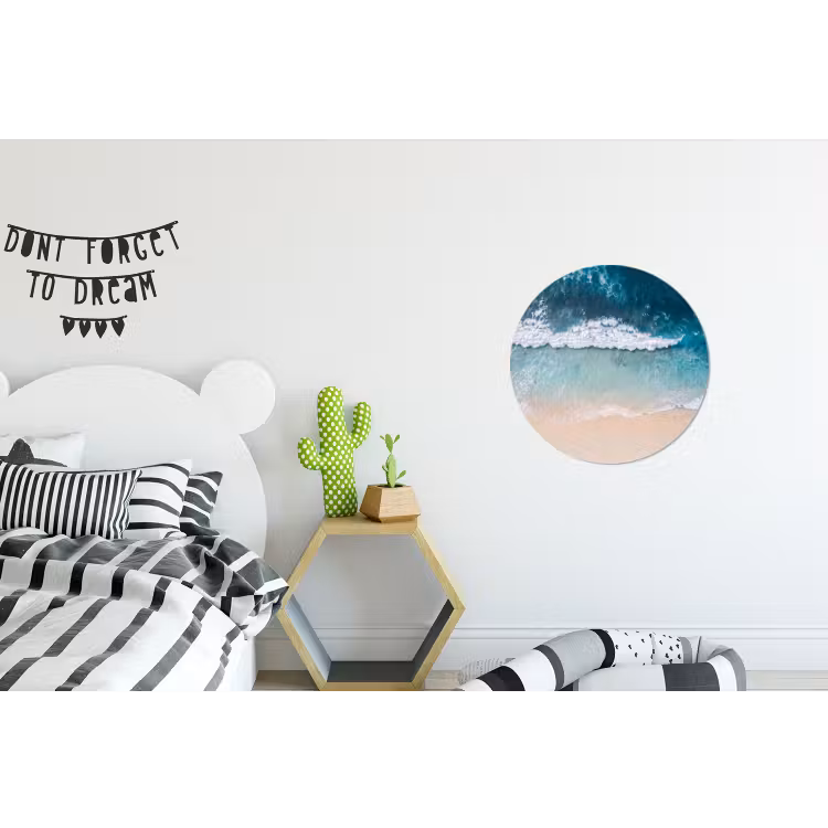 Strand - Zee - Golven - Natuur - Blauw Wandcirkel aluminium klein -kinderkamer