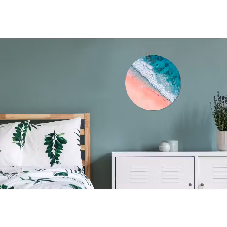 Strand - Oceaan - Golven - Roze Zand - Natuur Wandcirkel aluminium klein -slaapkamer