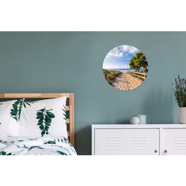Strand - Zandpad - Oceaan - Natuur Wandcirkel aluminium klein -slaapkamer