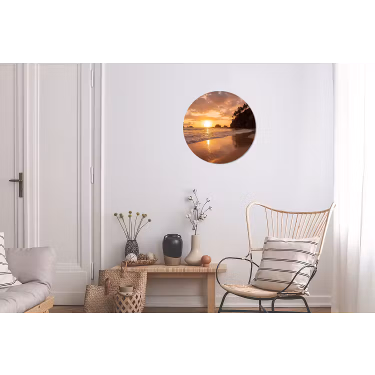 Strand - Zonsondergang - Natuur - Tropisch - Oranje Wandcirkel aluminium klein -woonkamer