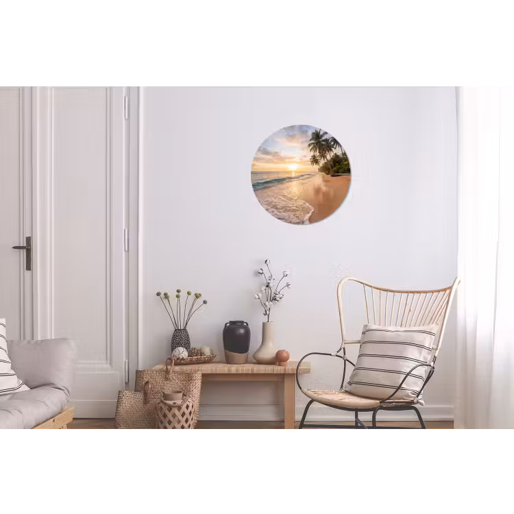 Strand - Zonsondergang - Tropisch - Natuur - Goud Wandcirkel aluminium klein -woonkamer