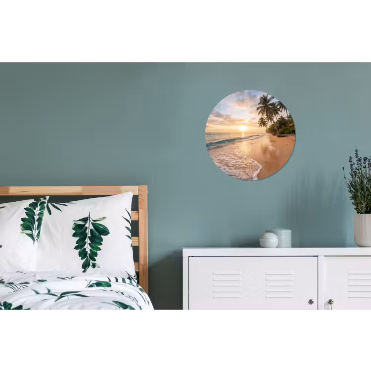 Strand - Zonsondergang - Tropisch - Natuur - Goud Wandcirkel aluminium klein -slaapkamer