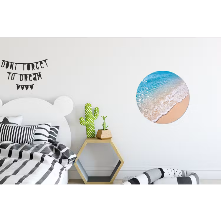 Strand - Water - Natuur - Blauw - Beige Wandcirkel aluminium klein -kinderkamer