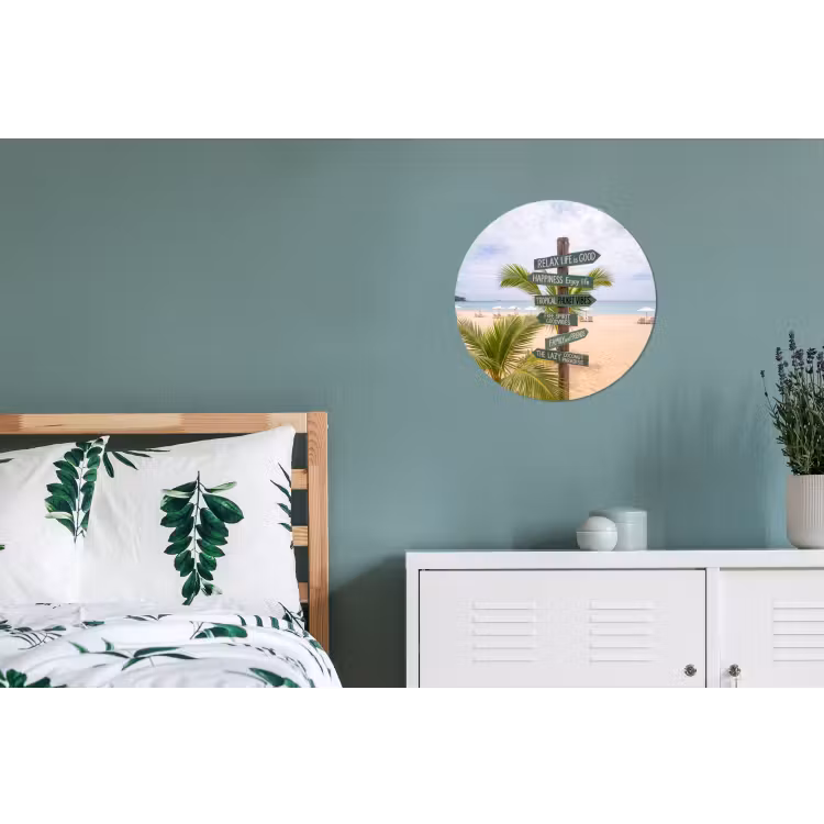 Strand - Wegwijzer - Palmen - Tropisch - Groen Wandcirkel aluminium klein -slaapkamer