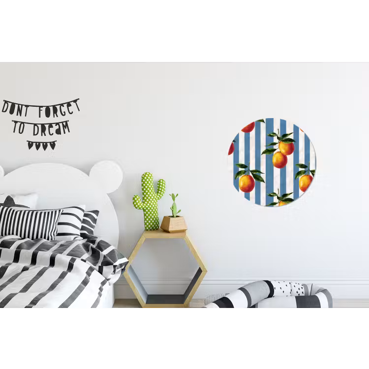 Strepen - Citroen - Blauw Wandcirkel aluminium klein 190 -kinderkamer