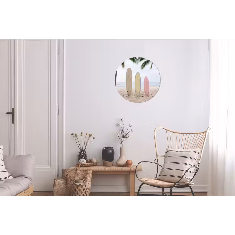 Surfboard - Palmbomen - Kleurrijk Wandcirkel aluminium klein -woonkamer