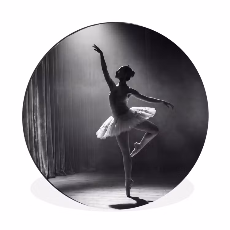 Danser - Podium - Zwart-wit - Kunst - Klassiek Wandcirkel aluminium klein -3d