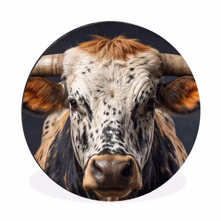 Stier - Kleurrijk - Hoorns Wandcirkel aluminium klein -3d