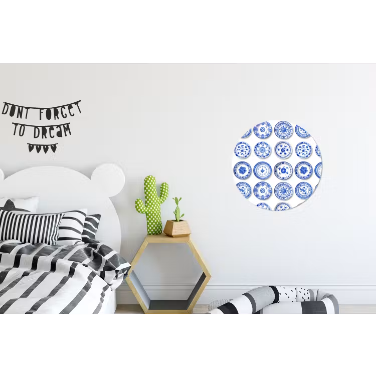 Borden - Bloemen - Patroon - Blauw Wandcirkel aluminium klein 190 -kinderkamer