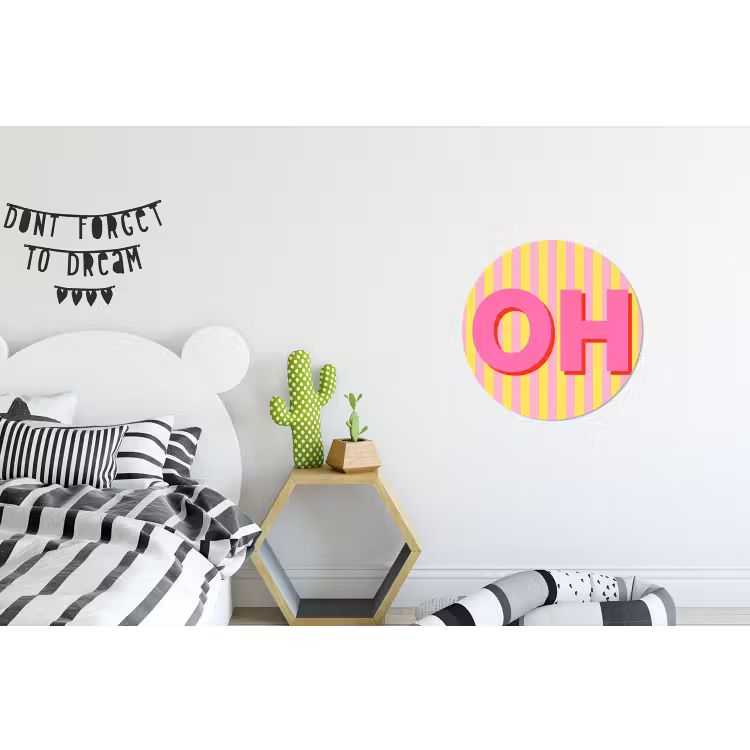 Tekst - Strepen - Roze Wandcirkel aluminium klein -kinderkamer