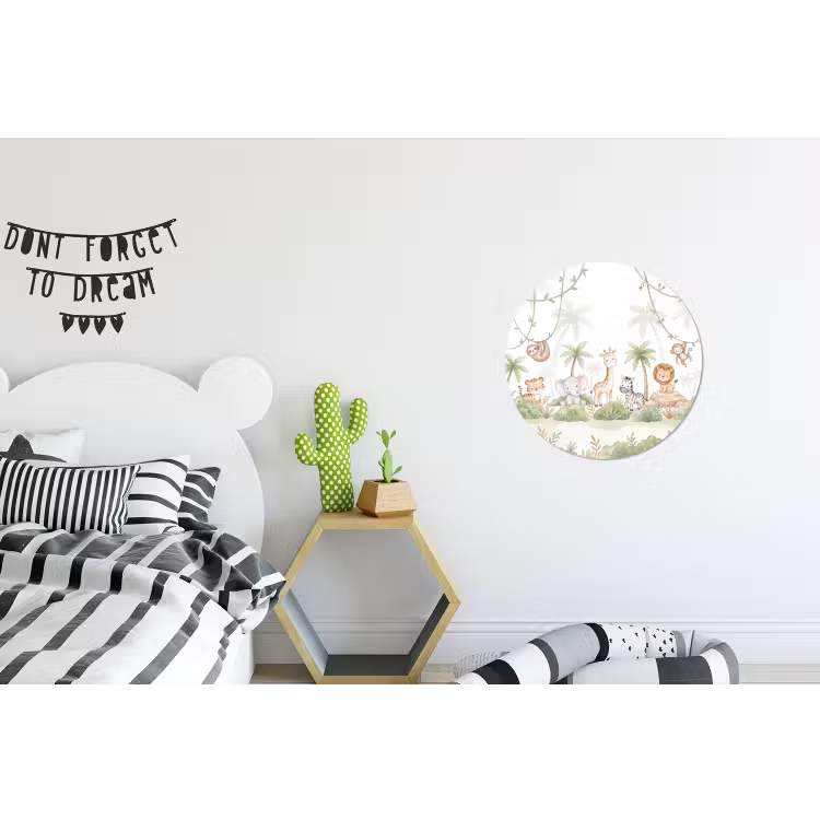 Dieren - Jungle - Pastel Wandcirkel aluminium klein -kinderkamer