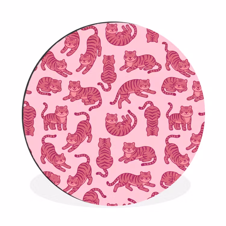 Dieren - Patroon - Roze - Speels - Cartoon Wandcirkel aluminium klein -3d