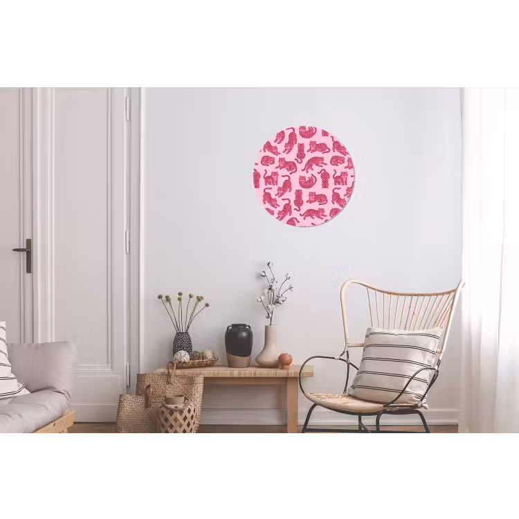 Dieren - Patroon - Roze - Speels - Cartoon Wandcirkel aluminium klein -woonkamer
