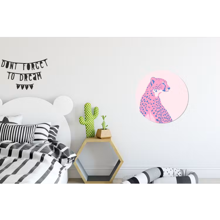 Dieren - Profiel - Abstract - Roze - Blauw Wandcirkel aluminium klein -kinderkamer