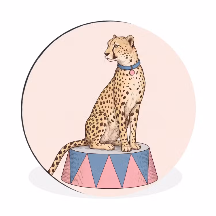 Dieren - Circus - Illustratie - Vintage - Roze Wandcirkel aluminium klein -3d