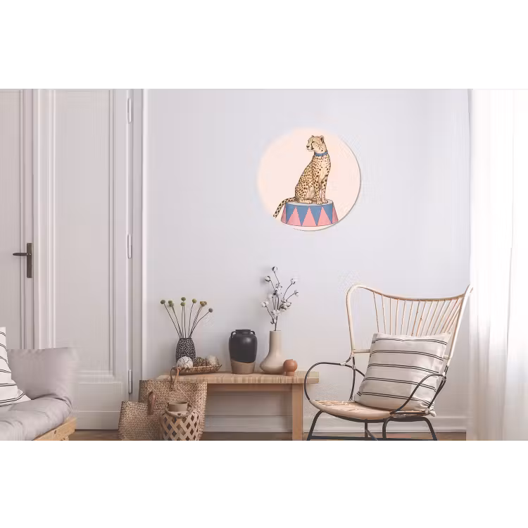 Dieren - Circus - Illustratie - Vintage - Roze Wandcirkel aluminium klein -woonkamer