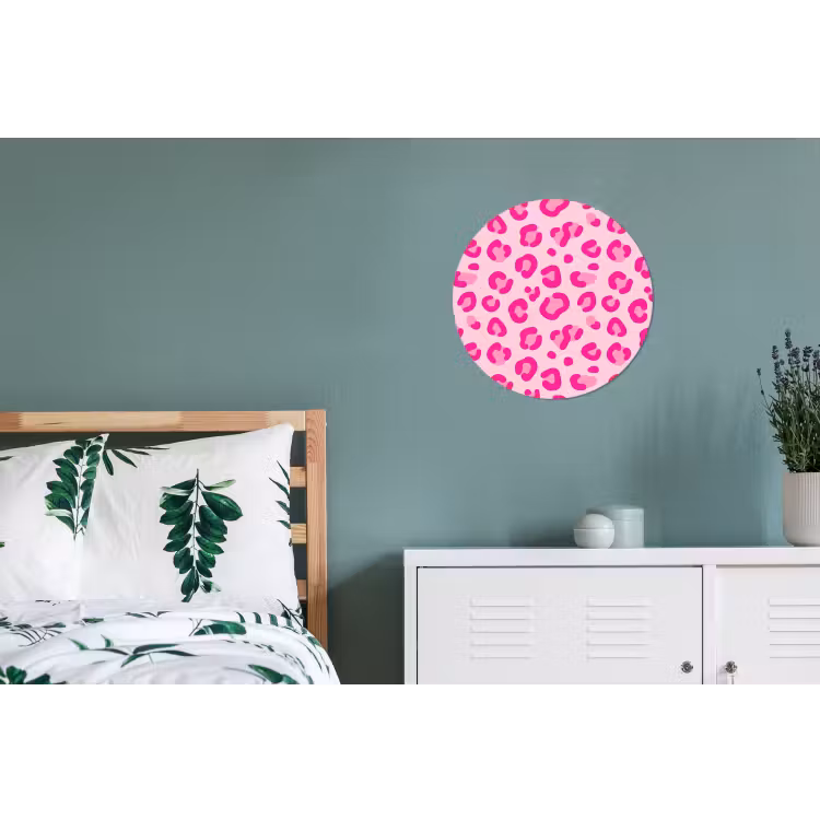 Dierenprint - Patroon - Abstract - Modern - Roze Wandcirkel aluminium klein -slaapkamer