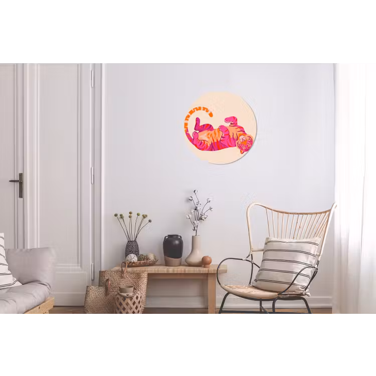 Tijger - Roze - Oranje Wandcirkel aluminium klein -woonkamer